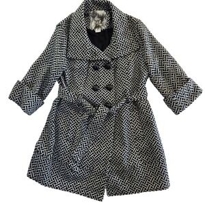 Mac & Jac Womens XL Coat White Black Jacket Elegant Charm‎ Belt Double Breasted